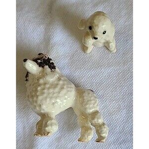Vintage Ceramic - 2 Standard Poodle Dogs - Miniature Figurines In Great Cond.